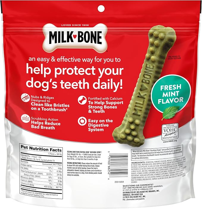 Milk-Bone Brushing Chews Fresh Mint Flavor Daily Dental Dog Treats, Large, 24.2 Oz. Bag (Pack of 5)