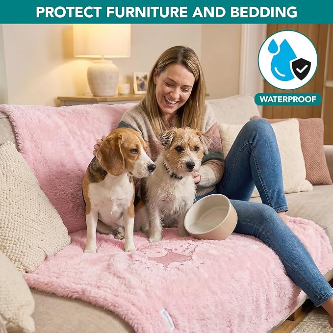 PetAmi Fluffy Waterproof Dog Blanket for Couch and Bed, Reversible Sherpa Pet Throw, Pee Proof Furniture Protector Sofa Cover, Washable Cat Blanket for Medium Large Dogs and Cats (Pink Blush, 40x60)