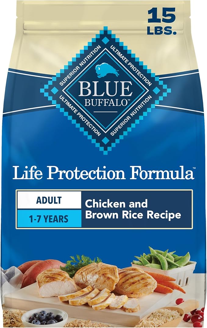 Blue Buffalo Life Protection Formula Chicken & Brown Rice Adult Dry Dog Food, Supports Immunity with Antioxidant-Rich LifeSource Bits, Promotes Healthy Muscle Development, Skin & Coat Health, 15 lbs.