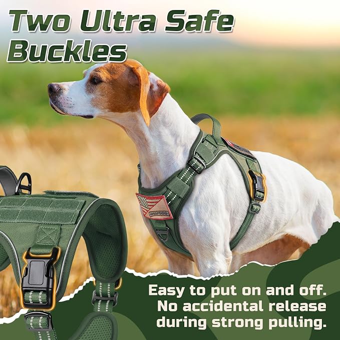 rabbitgoo Tactical Dog Harness for Small Dogs, No Pull Military Service Vest with Handle & Molle, Easy Control for Training Walking, Adjustable Reflective Straps, Green, S