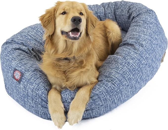 Majestic Pet 52 Inch Bagel Calming Dog Bed Washable – Cozy Soft Round Dog Bed with Spine Support for Dogs to Rest Their Head - Fluffy Donut Puppy Mat 52x35x11 (Inch) X-Large – Blue