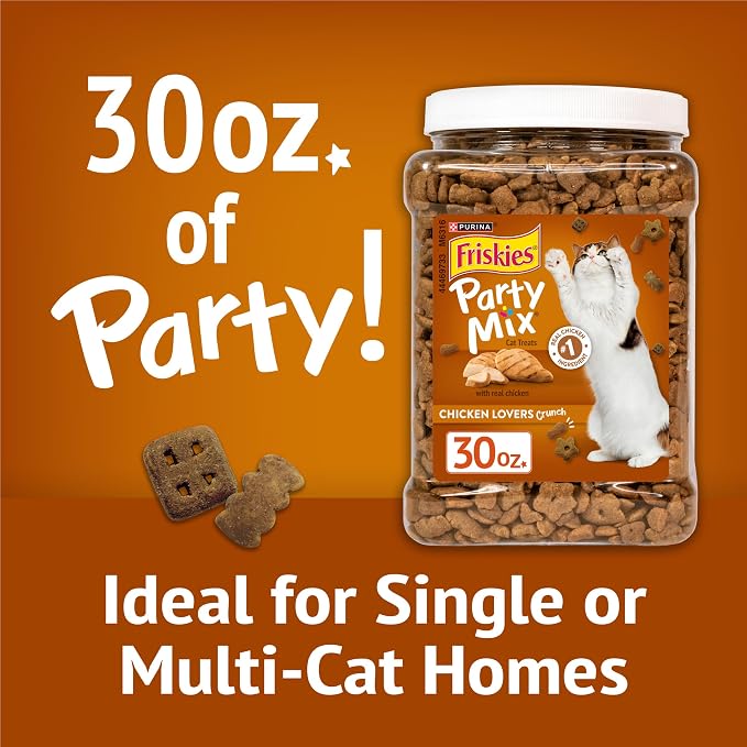 Purina Friskies Party Mix Chicken Lovers Crunch with Real Chicken Cat Treats - 30 oz Canister