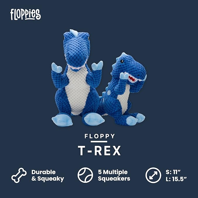 fabdog Floppies Plush Dog Toy - Cute & Durable Squeaky Dog Toys - Best Squeak Toy for Puppies and All Breeds | Ideal Pet Gift| Large T-Rex