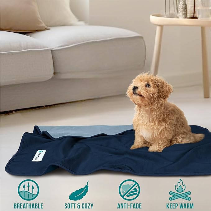 PetAmi Waterproof Dog Blanket for Couch, Pee Proof Reversible Cat Blanket for Sofa Bed Furniture Protector, Soft Fleece Washable Pet Throw for Dogs Cats Puppies Kittens, 60x80 Navy Blue