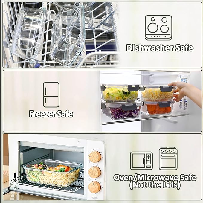 M MCIRCO [8-Pack,30 oz] Glass Meal Prep Containers,Glass Food Storage Containers,Airtight lunch Containers with Lids, Microwave, Oven, Freezer and Dishwasher