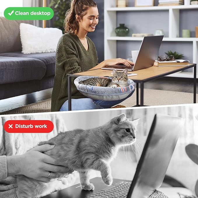 Cat Desk Bed with Clamp, Glow in The Dark Cat Desk Hammock | Desk Perch with Removable Washable Cover, Sturdy Metal Frame, Supports up to 50 Lbs