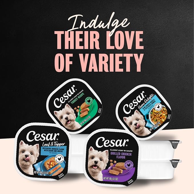 Cesar Classic Loaf in Sauce and Home Delights Adult Wet Dog Food Poultry Lovers Variety Pack with Real Chicken, Turkey or Duck, 3.5 oz. Easy Peel Trays, 36 Count (Pack of 1)