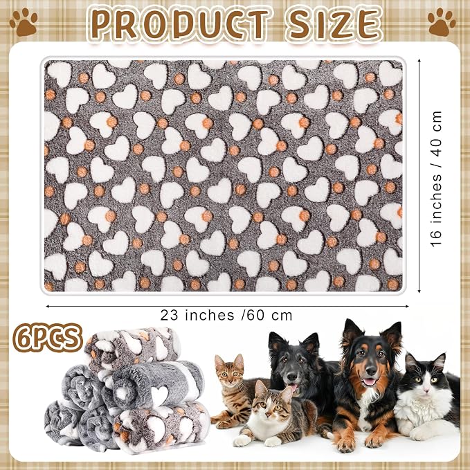 HunnmingRe 6 Pcs Puppy Blankets for Small Dogs Super Soft Flannel Pet Washable Blankets with Cute Paw Print 23x16'' Warm Sleep Mat for Dogs Puppy Cat