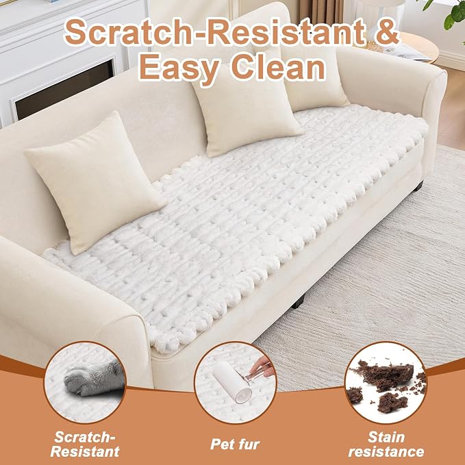 Waterproof Dog Couch Cover, Non Slip Pet Sofa Protector, Thick Fuzzy Couch Cover for Dogs, Machine Washable Furniture Protector, Scratch Resistant Pet Couch Mat(White, 28" x 59"/70 x 150cm)