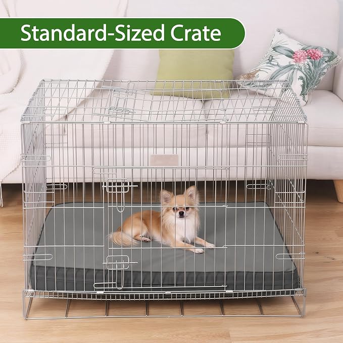 Vonabem Outdoor Waterproof Dog Bed Washable, Small Crate Pad 24 inch, Wipeable Puppy Beds with Removable Cover Reversible, Foam Leather Durable Anti-Slip Kennel Pads 23"x17" Grey