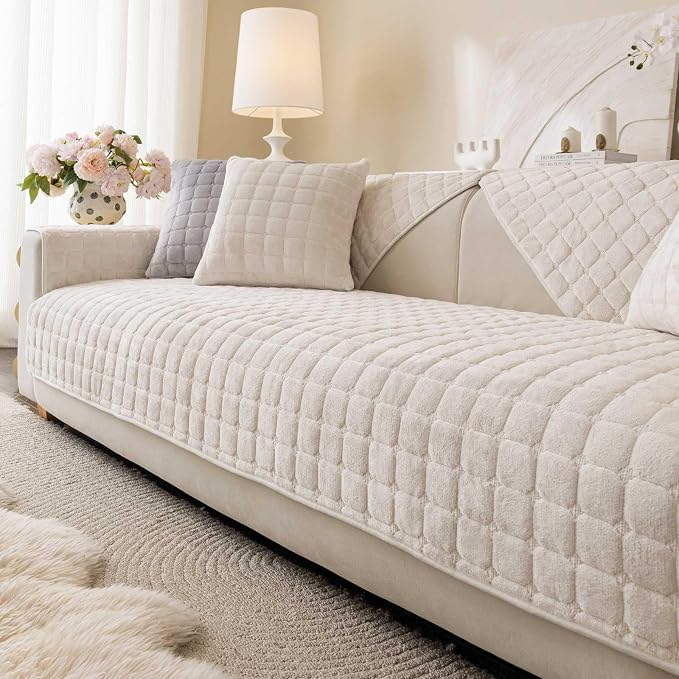 Velvet Washable Couch Cover for Pets Dogs, Non Slip Sectional Sofa Covers for 3 Cushion Couch Sofa L Sharped Sofa Arm Slipcover, Furniture Protector Covers(1 PCS 27"x27" White)