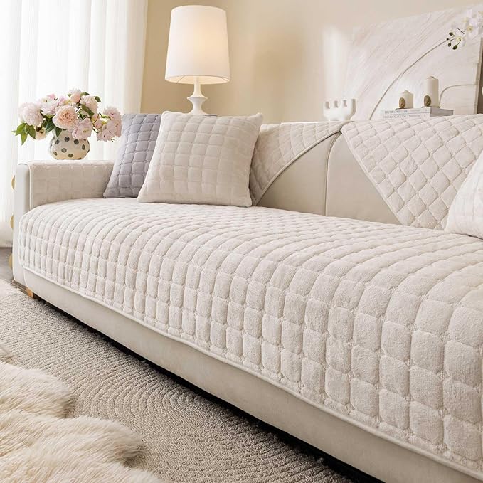 Velvet Washable Couch Cover for Pets Dogs, Non Slip Sectional Sofa Covers for 3 Cushion Couch Sofa L Sharped Sofa Slipcovers, Furniture Protector (1 PCS 36"x63", White)