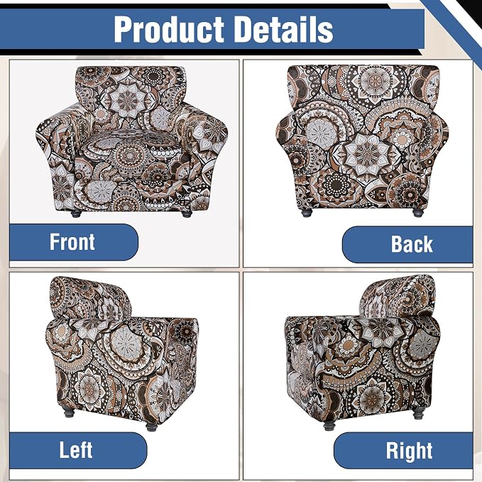 Stretch Chair Covers Armchair Couch Slipcovers 2 Piece,Washable Floral Arm Chair Sofa Covers Furniture Protector with Separate Couch Cushion Slipcover for Living Room(Armchair,Brown Texture)