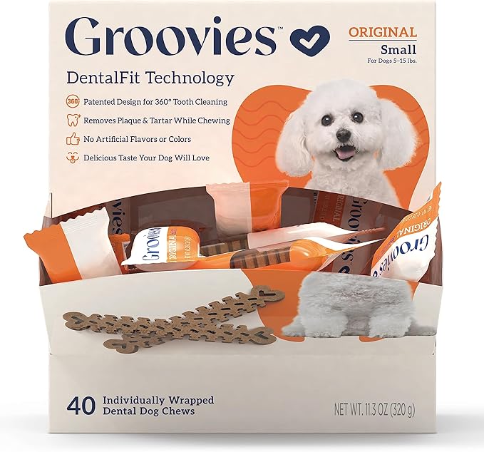 Groovies Original Dog Dental Chew Individually Wrapped Small (40 ea)