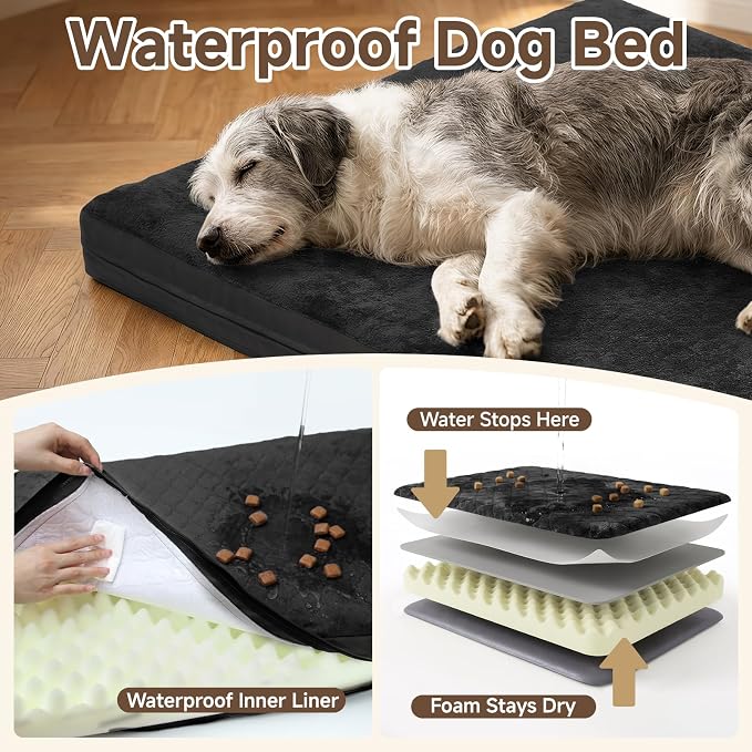 Waterproof Dog Bed for Crate, Reversible Outdoor Dog Crate Bed, Kennel Beds Pet for Small Dogs, Waterproof, Wipeable, Anti-Slip, Washable, 23" x 17", Black