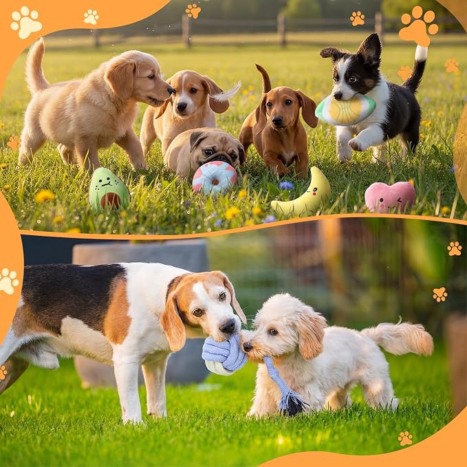 Hungdao 80 Pcs Dog Squeaky Toys Bulk for Small Dog Cute Plush Stuffed Puppy Chew Teething Toys Pet Bundle Easter Gift for Chewing Cleaning & Interactive Play(Rope Style)