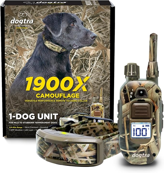 Dogtra 1900X Camouflage E-Collar - 3/4 Mile Range, Dogs 45 lbs+, IPX9K Waterproof, 100 Stimulation Levels, Vibration, Tone, Rechargeable - Ideal for Dog Owners and Professional Trainers