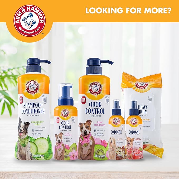 Arm & Hammer for Pets Odor Control Pet No-Rinse Foam with Baking Soda, Kiwi Blossom Scent, Best Odor Eliminating Foam for Dogs and Puppies; Waterless Dog Deodorizer, 16 Fl Oz (Pack of 2)