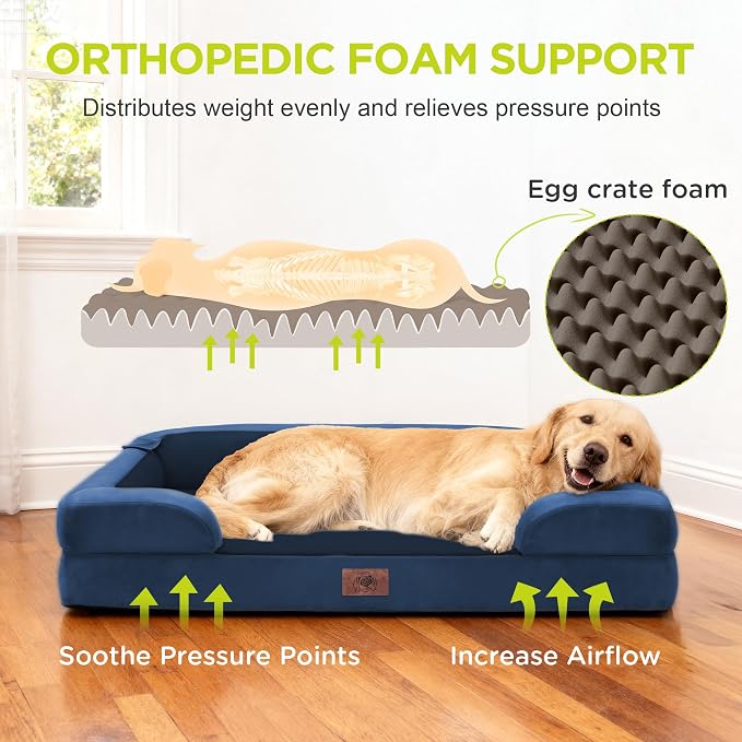 Dog Bed for Medium Large Size Dogs - Non-Slip Orthopedic Memory Foam Pet Sofa with Removable Washable Bolster,30 x 20