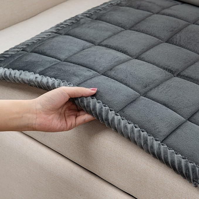 Couch Cover for Dogs Washable Pet Bed Fuzzy Pet Couch Covers Nonslip Couch Slipcover for Dogs, Kids, Pets Friendly Sofa Cover Loveseat Covers (Dark Gray, 21''x21''/Square)