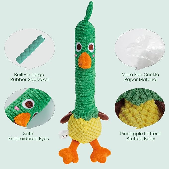Nocciola 2 in 1 Easter Duck Dog Toy with a Large Rubber Squeaker - Tough Durable Stuffed Squeaky Crinkle Chew Toys for Aggressive Chewers, Medium and Large Breeds