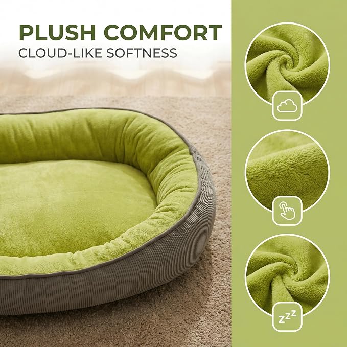 Calming Dog Bed for Medium Dogs 26"x19" - Orthopedic Washable Pet Bed with Anti-Slip Bottom, Indoor Soft Cat Bed with Removable Cover (Lime Green)