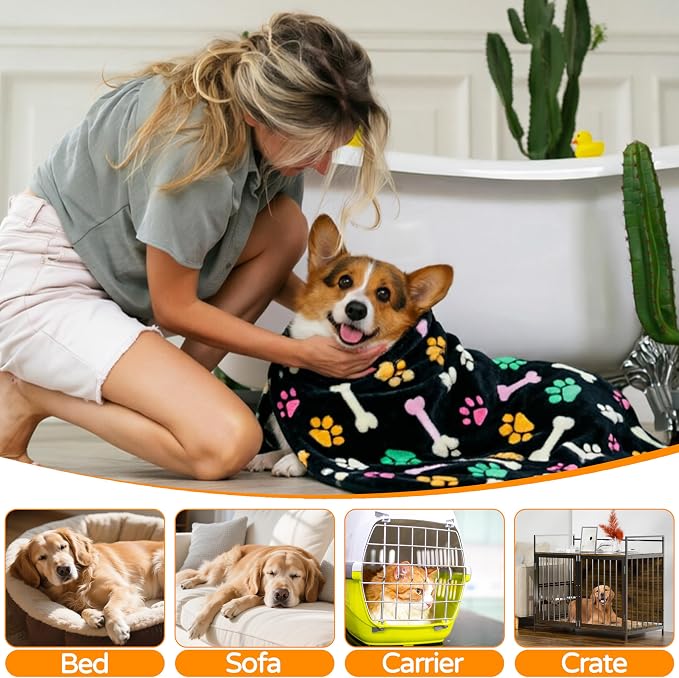 1 Pack 3 Blankets Premium Soft Fluffy Pet Flannel Blanket,Paw Printed Throw for Dogs, Cats and Puppies (Paw Bone Set, 41×31 inch, Pack of 3)