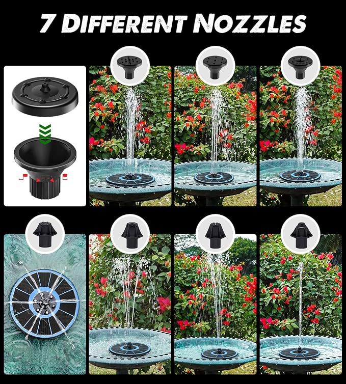 Yzert Solar Fountain Glass Panel with 2200 mah Battery, 3.5W Floating Solar Water Fountain with 4 Fixed Rods, Solar Pump for Bird Bath, Garden, Pond, Pool, Outdoor (Blue Panel White Lights)
