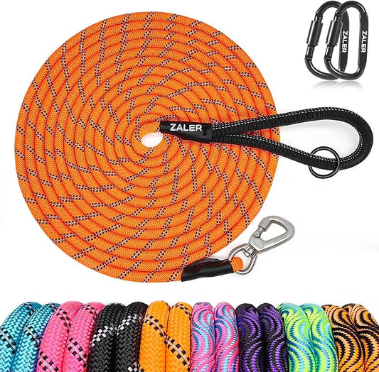ZALER Long Dog Leash, 50 feet 30ft 20ft 15ft 10ft Dog Training Lead, Heavy Duty Reflective Check Cord Recall Leash for Dogs Training, Playing, Camping, or Backyard (10FT, Orange)