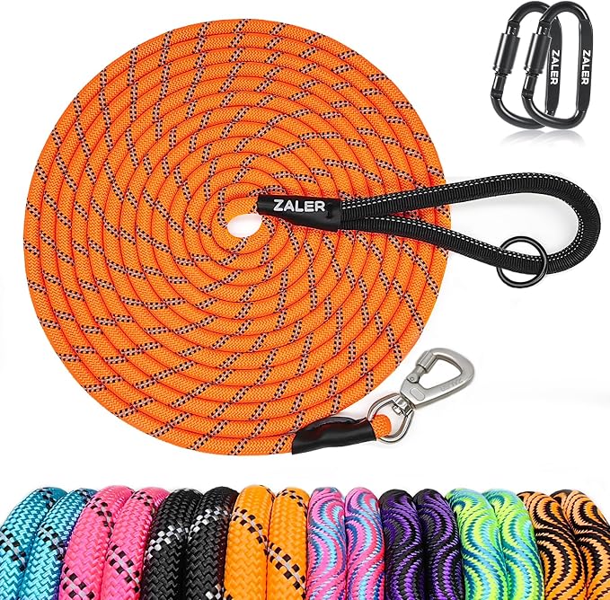 ZALER Long Dog Leash, 50 feet 30ft 20ft 15ft 10ft Dog Training Lead, Heavy Duty Reflective Check Cord Recall Leash for Dogs Training, Playing, Camping, or Backyard (50FT, Orange)
