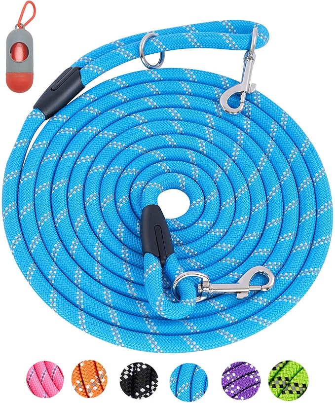 Long Dog Leash for Dog Training 20FT, Heavy Duty Dog Lead for Large Medium Small Dogs Outside Walking, Playing, Camping, or Yard, Blue
