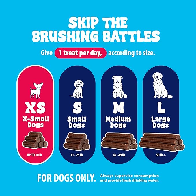 Dental Fresh Dental Treats for XS Dogs, Vet-Formulated Teeth Cleaning Dental Sticks to Help Reduce Plaque and Tartar and Freshen Breath, 64 Count Brush Free Dental Chews for Dogs up to 10 lbs