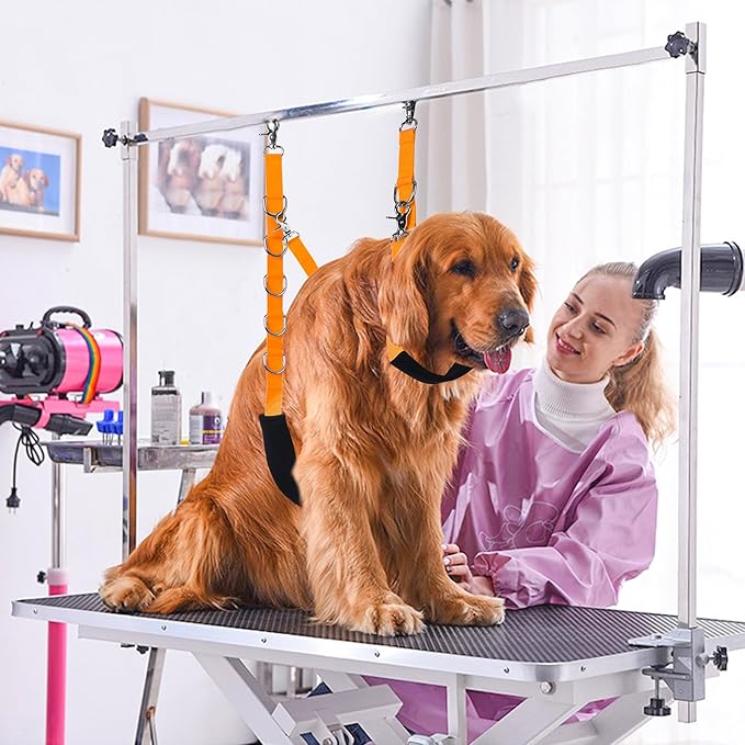 Dog Grooming Belly Strap - Dog Grooming Loops for Table Arm Extender with Clamp Extension Loop Bathing Restraint Leash No Sit Haunch Holder for Small & Medium Hair Cutting Washing (Orange)