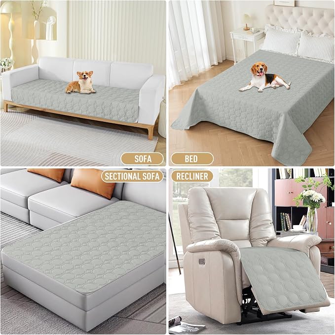 ZNSAYOTX Ultimate Cozy Blankets (30"x70") 100% Waterproof Sofa Mat Blanket for Dog Pets, Bed Couch Protector with Non-Slip Back Washable Durable, Pee Scratch Proof Easy to Clean (Light Grey)