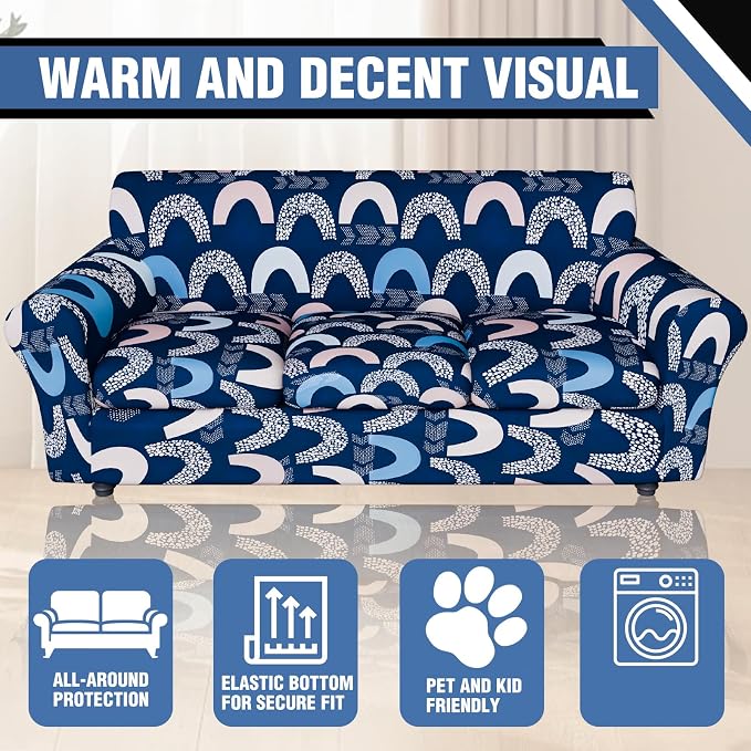 Stretch Couch Covers for 3 Separate Cushion Couch Sofa,Floral Printed Couch Sofa Cover,Washable Sofa Slipcover,Pet Friendly Furniture Protector with Elastic Bottom,Universal Fit for Home(Sofa,Cover)
