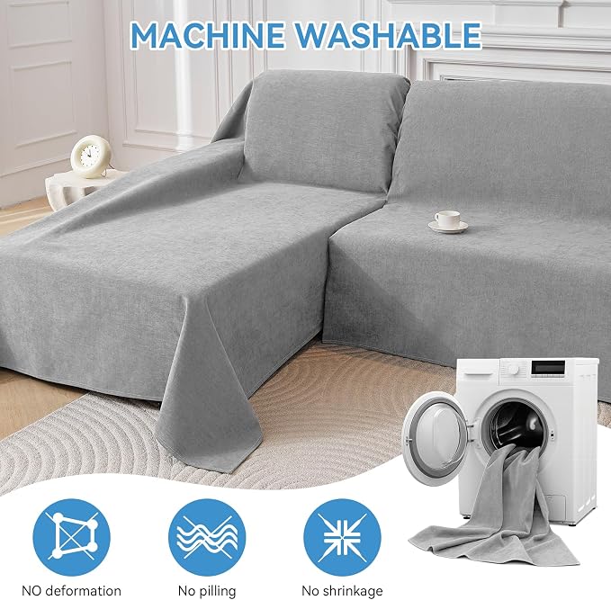 Deep Dream Sectional Couch Covers, 2 Pieces 100% Waterproof L Shaped Sofa Cover, Non Slip Couch Cover for Dogs Cats Washable, Pet Friendly Sofa Slipcovers Furniture Protector (X-Large, Light Grey)