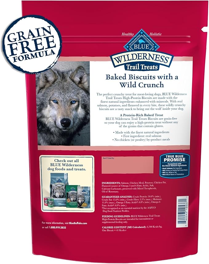 Blue Buffalo Wilderness Trail Treats Salmon Crunchy Dog Biscuits, Grain-Free & High-Protein, Bite-Sized Training Treats Made with Real Salmon & Natural Ingredients, 24-oz Bag