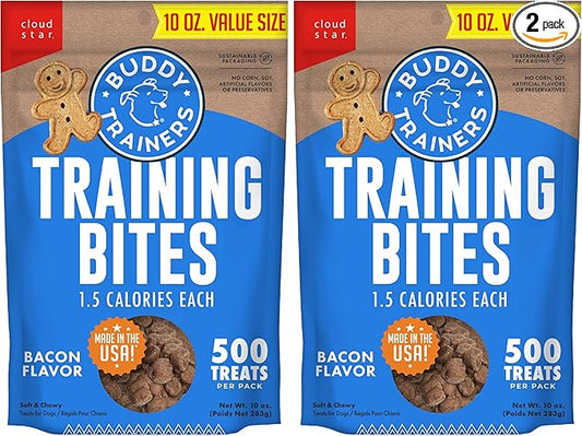 Buddy Biscuits Trainers Training Bites Soft & Chewy Dog Treats, Bacon, 10 oz. Pouch (Pack of 2)
