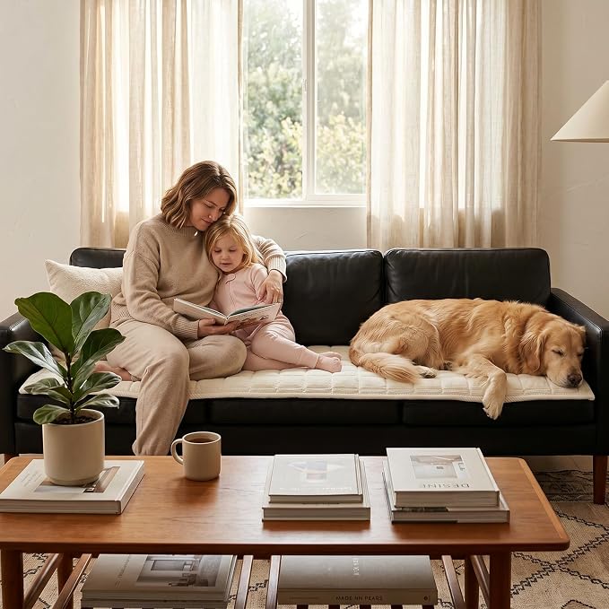 Fixwal Waterproof Dog Couch Cover, Washable Non-Slip Pet Couch Covers for Sofa, Leak-Proof Sofa Protector for Dogs, Pet Friendly Corduroy Furniture Cover (Off White, 27.6" x 70.9")