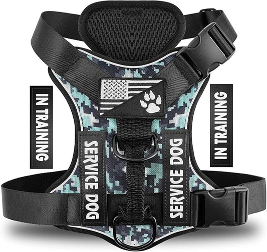 Service Dog Harness, Reflective Dog Vest Harness with 5 PCS Patches, Adjustable Soft Oxford Pet Harness, Inner Layer Mesh, Easy to Control for Dogs