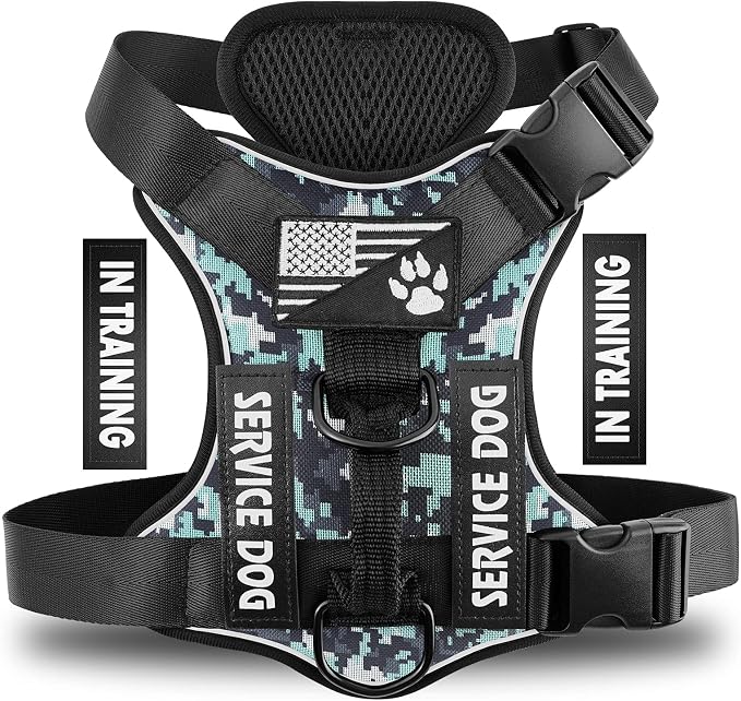Service Dog Harness, Reflective Dog Vest Harness with 5 PCS Patches, Adjustable Soft Oxford Pet Harness, Inner Layer Mesh, Easy to Control for Dogs