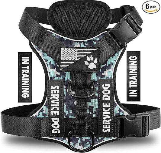 Service Dog Harness, Reflective Dog Vest Harness with 5 PCS Patches, Adjustable Soft Oxford Pet Harness, Inner Layer Mesh, Easy to Control for Dogs