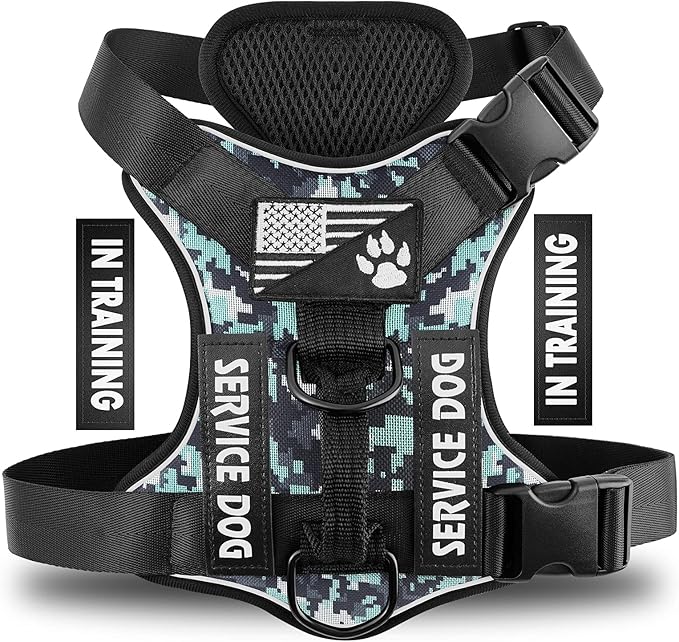 Service Dog Harness, Reflective Dog Vest Harness with 5 PCS Patches, Adjustable Soft Oxford Pet Harness, Inner Layer Mesh, Easy to Control for Dogs