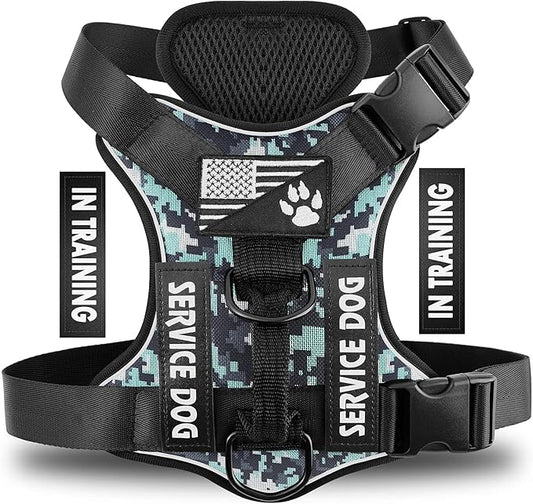Service Dog Harness, Reflective Dog Vest Harness with 5 PCS Patches, Adjustable Soft Oxford Pet Harness, Inner Layer Mesh, Easy to Control for Dogs