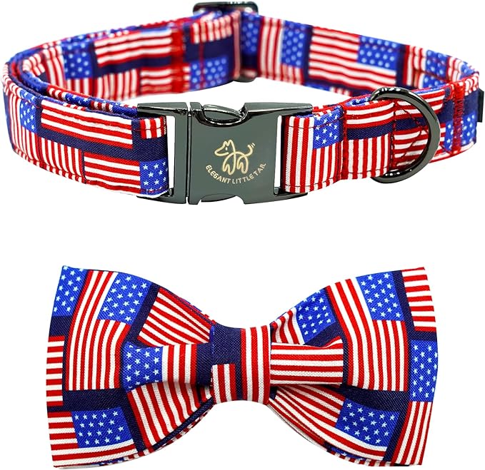Elegant little tail Independence Dog Collar, Holiday Pet Collars with Bow Durable Patriotic Pet Collars Adjustable Dog Collar for X-Small Dogs