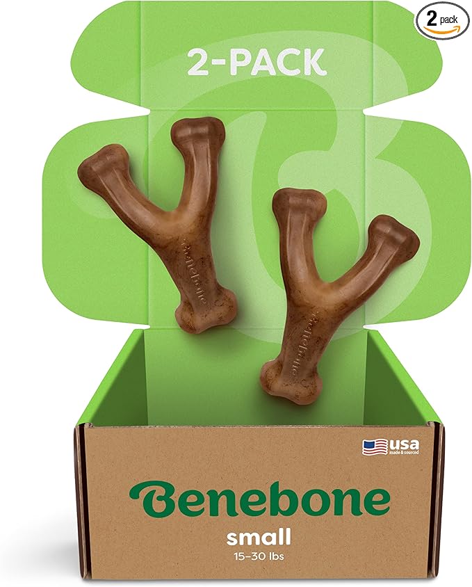 Benebone 2-Pack Wishbone Durable Dog Chew Toy for Aggressive Chewers, Real Bacon Made in USA, Large