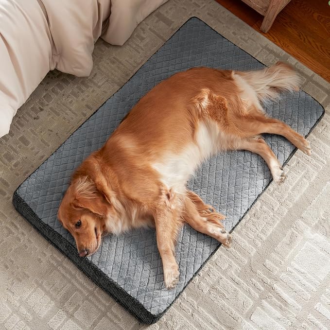 JOEJOY XL Dog Beds Large Sized Dog, Orthopedic Big Dogs Crate Bed with Washable Removable Cover, Extra Thick Egg-Crate Memory Foam Pet Beds up to 80 lbs, Light Grey, 41"x27"