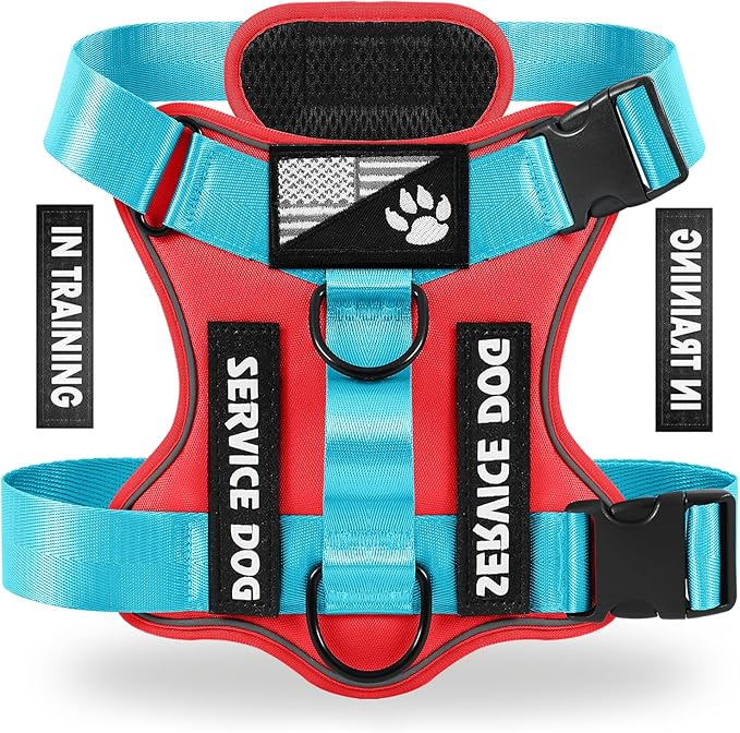 Service Dog Harness, Reflective Dog Vest Harness with 5 PCS Patches, Adjustable Soft Oxford Pet Harness, Inner Layer Mesh, Easy to Control for Small Medium Large Dogs