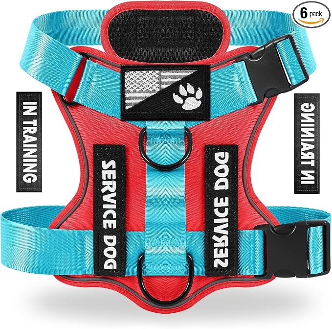 Service Dog Harness, Reflective Dog Vest Harness with 5 PCS Patches, Adjustable Soft Oxford Pet Harness, Inner Layer Mesh, Easy to Control for Small Medium Large Dogs