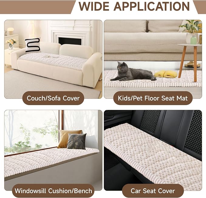OTOB All Seasons Couch Covers for 3 Cushion Sofa Pet Friendly, Non Slip Plush Fuzzy Sofa Covers Washable, Soft Cozy Sofa Slipcovers Dog Bed Mat Furniture Protector (Cream, 27.6" x 82.7")